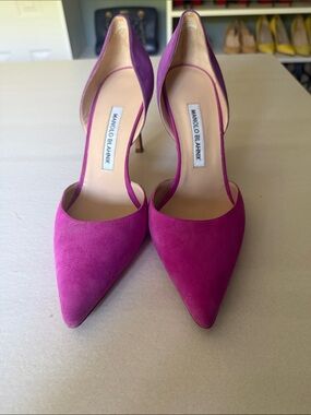Manolo Blahnik Fuchsia Suede Pointed-Toe D'Orsay Pumps